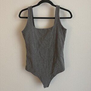 Large Abercrombie Square Neck Bodysuit in Dark Gray Heather